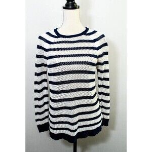 Whistles Sweater White Nautical Navy Blue Striped open knit pullover Size 6